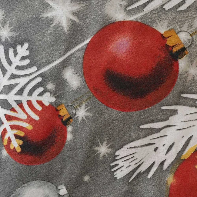 Pościel flanelowa 220x200 Iskierka, szara w czerwone skrzaty i bombki, Flanelove