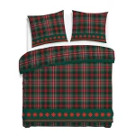 Pościel flanelowa 220x200 Glen, zielona w czerwoną kratę, Flanelove
