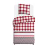 Pościel flanelowa 140x200 Skandia Red, czerwona w białą kratę, Flanelove
