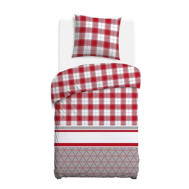Pościel flanelowa 140x200 Skandia Red, czerwona w białą kratę, Flanelove