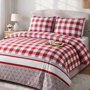 Pościel flanelowa 160x200 Skandia Red, czerwona w białą kratę, Flanelove