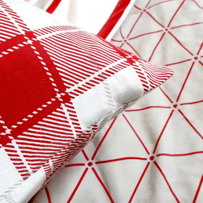 Pościel flanelowa 220x200 Skandia Red, czerwona w białą kratę, Flanelove