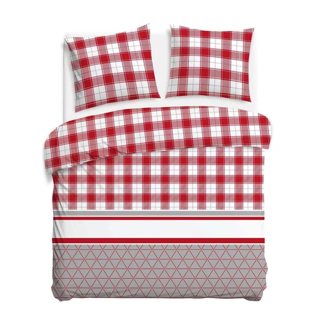 Pościel flanelowa 180x200 Skandia Red, czerwona w białą kratę, Flanelove