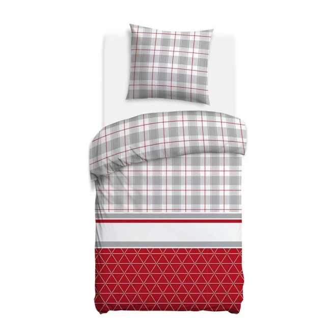 Pościel flanelowa 140x200 Skandia White, czerwona w białą kratę, Flanelove