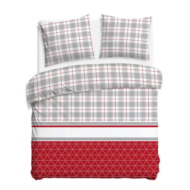 Pościel flanelowa 180x200 Skandia White, czerwona w białą kratę, Flanelove