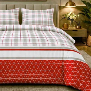 Pościel flanelowa 220x200 Skandia White, czerwona w białą kratę, Flanelove