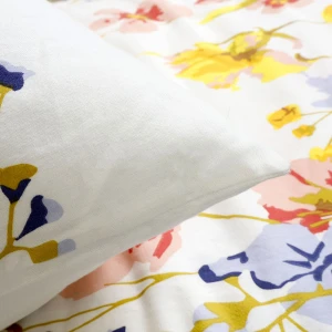 Pościel flanelowa 140x200 Bellis White, biała w kolorowe kwiaty, Flanelove