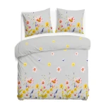 Pościel flanelowa 180x200 Bellis Grey, szara w kolorowe kwiaty, Flanelove
