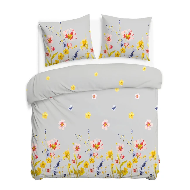 Pościel flanelowa 220x200 Bellis Grey, szara w kolorowe kwiaty, Flanelove