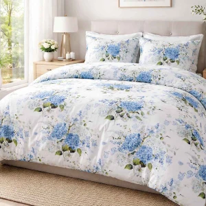 Pościel flanelowa 140x200 Amelia Blue, biała w niebieskie kwiaty, Flanelove