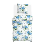 Pościel flanelowa 140x200 Amelia Blue, biała w niebieskie kwiaty, Flanelove