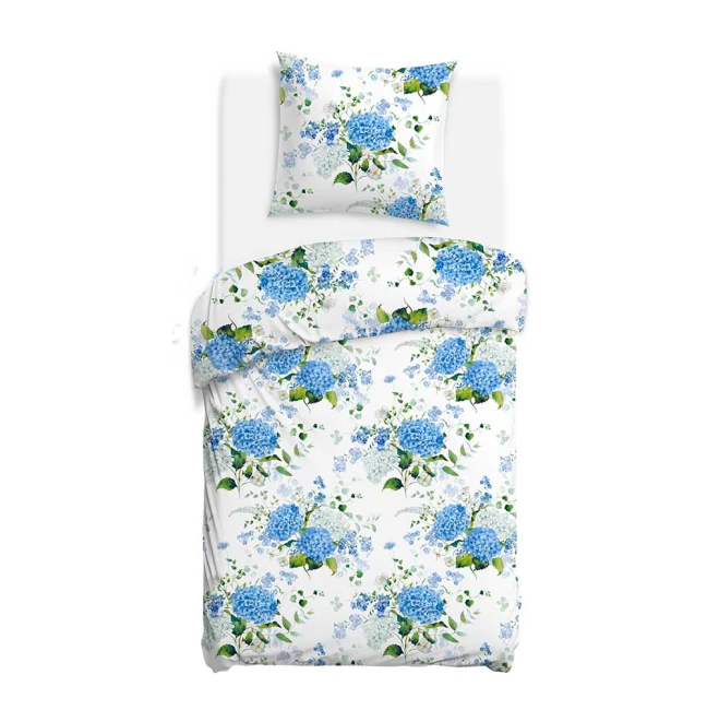 Pościel flanelowa 140x200 Amelia Blue, biała w niebieskie kwiaty, Flanelove