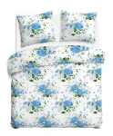 Pościel flanelowa 160x200 Amelia Blue, biała w niebieskie kwiaty, Flanelove