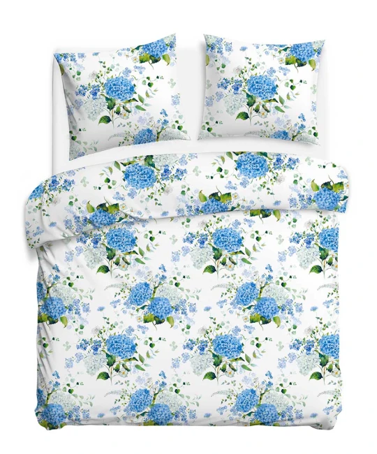 Pościel flanelowa 180x200 Amelia Blue, biała w niebieskie kwiaty, Flanelove