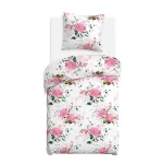 Pościel flanelowa 140x200 Amelia Pink, biała w różowe kwiaty, Flanelove