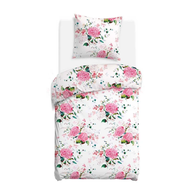 Pościel flanelowa 140x200 Amelia Pink, biała w różowe kwiaty, Flanelove