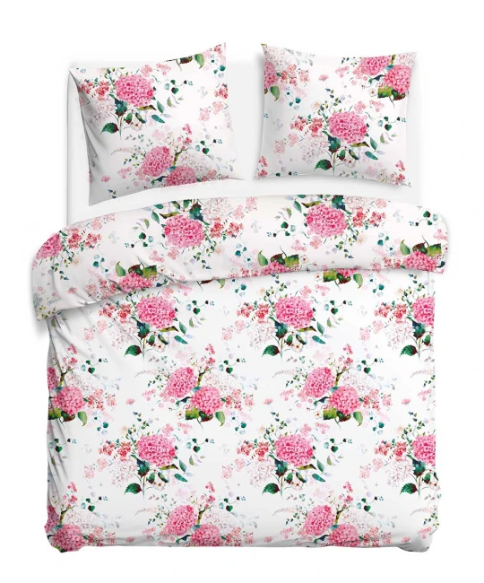 Pościel flanelowa 220x200 Amelia Pink, biała w różowe kwiaty, Flanelove