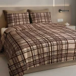 Pościel flanelowa 140x200 Manhattan Brown, brązowa w kratę, Flanelove