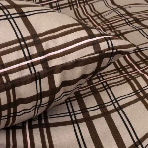 Pościel flanelowa 140x200 Manhattan Brown, brązowa w kratę, Flanelove
