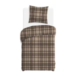 Pościel flanelowa 140x200 Manhattan Brown, brązowa w kratę, Flanelove