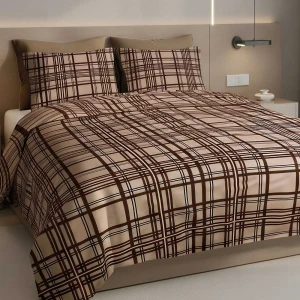 Pościel flanelowa 160x200 Manhattan Brown, brązowa w kratę, Flanelove