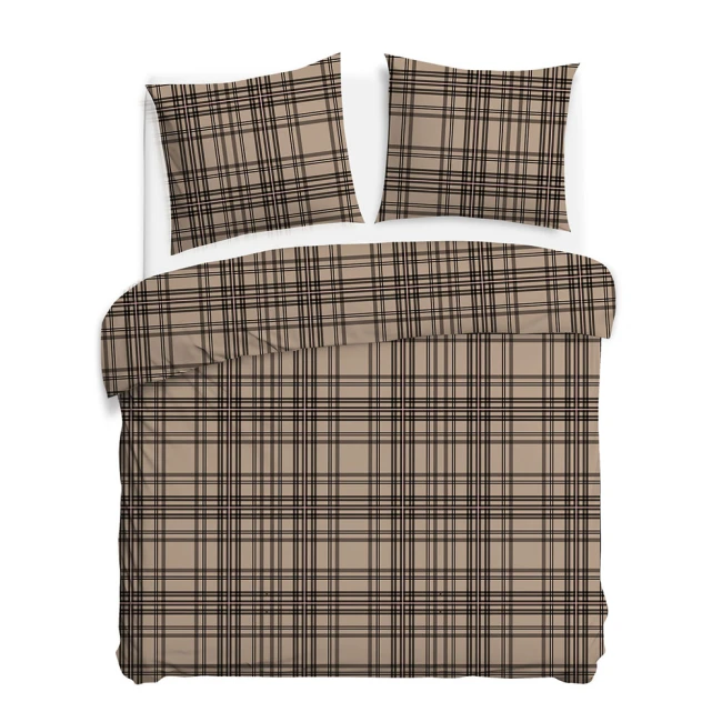 Pościel flanelowa 220x200 Manhattan Brown, brązowa w kratę, Flanelove