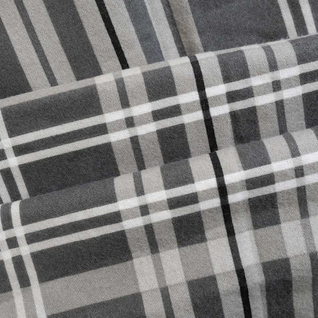 Pościel flanelowa 140x200 Manhattan Grey, szara w białą kratę, Flanelove