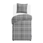 Pościel flanelowa 140x200 Manhattan Grey, szara w białą kratę, Flanelove