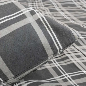 Pościel flanelowa 160x200 Manhattan Grey, szara w białą kratę, Flanelove
