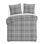 Pościel flanelowa 160x200 Manhattan Grey, szara w białą kratę, Flanelove