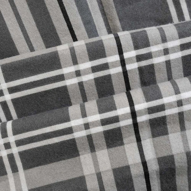 Pościel flanelowa 180x200 Manhattan Grey, szara w białą kratę, Flanelove