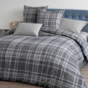 Pościel flanelowa 220x200 Manhattan Grey, szara w białą kratę, Flanelove