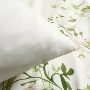 Pościel flanelowa 160x200 Selena Green, kremowa w zielone liście i kwiaty, Flanelove