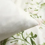 Pościel flanelowa 180x200 Selena Green, kremowa w zielone liście i kwiaty, Flanelove