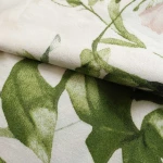 Pościel flanelowa 220x200 Selena Green, kremowa w zielone liście i kwiaty, Flanelove