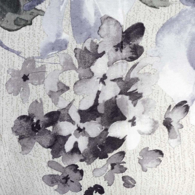 Pościel satyna bawełniana 140x200 Violetta szara w fioletowe kwiaty, Satynlove