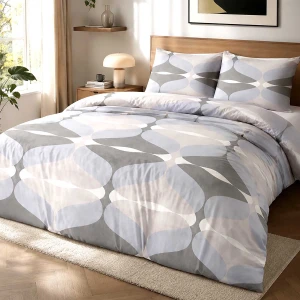 Pościel bawełniana 140x200 Forma Stone szara w geometryczny wzór, Cottonlove