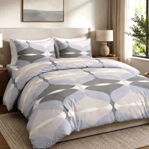 Pościel bawełniana 140x200 Forma Stone szara w geometryczny wzór, Cottonlove