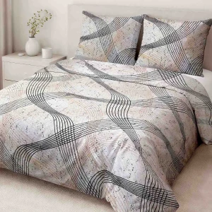 Pościel bawełniana 140x200 Flow szara w falujące linie, Cottonlove