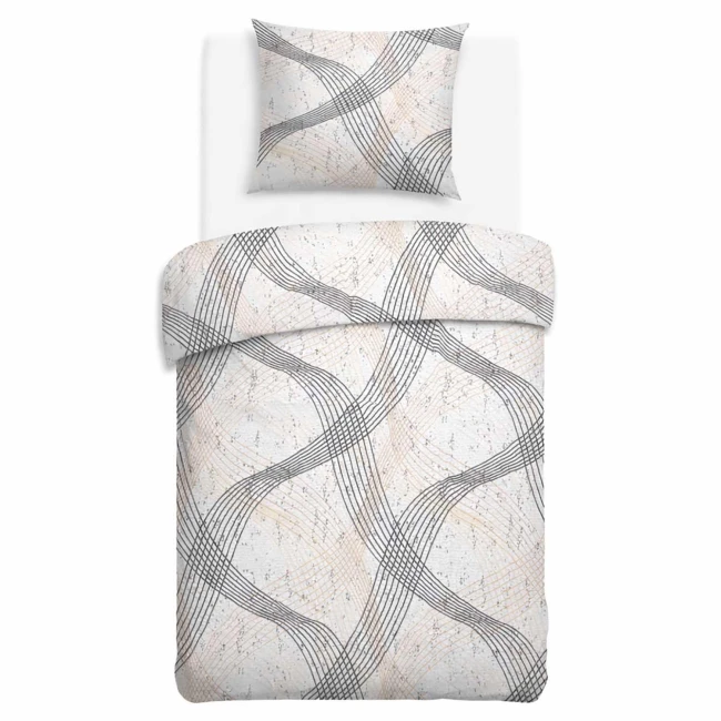 Pościel bawełniana 140x200 Flow szara w falujące linie, Cottonlove