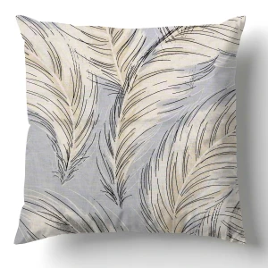 Poszewka dekoracyjna bawełniana 40x40 Piuma szara w beżowe pióra, Cottonlove
