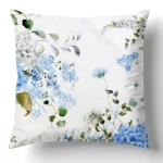 Poszewka flanelowa 40x40 Amelia Blue, biała w niebieskie kwiaty, Flanelove