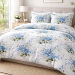 Poszewka flanelowa 40x40 Amelia Blue, biała w niebieskie kwiaty, Flanelove