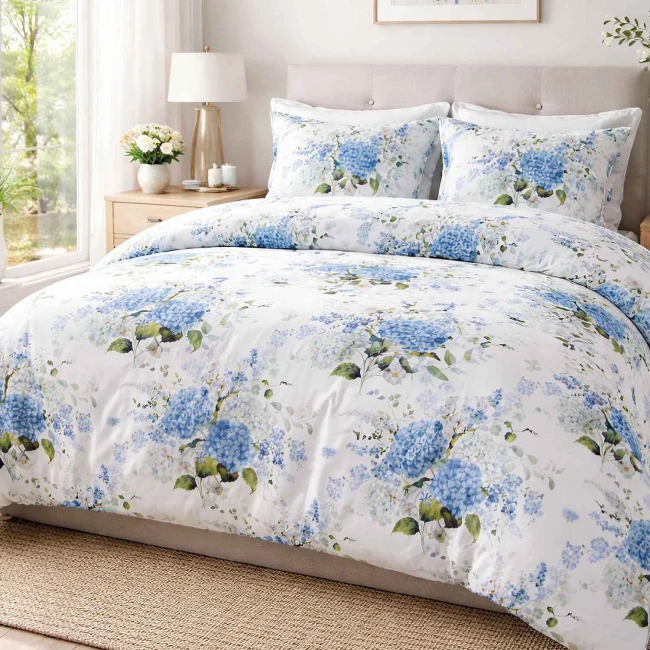 Poszewka flanelowa 40x40 Amelia Blue, biała w niebieskie kwiaty, Flanelove