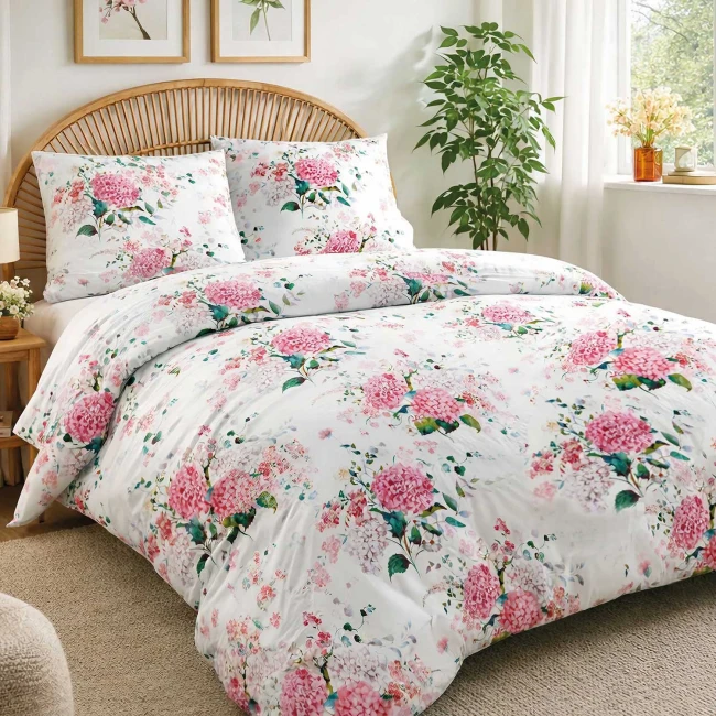 Poszewka flanelowa 40x40 Amelia Pink, biała w różowe kwiaty, Flanelove