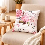 Poszewka flanelowa 40x40 Amelia Pink, biała w różowe kwiaty, Flanelove