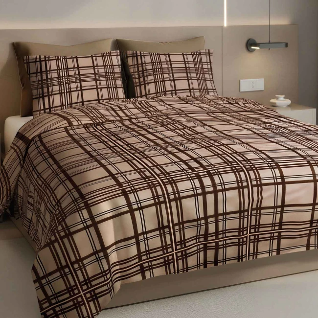 Poszewka flanelowa 40x40 Manhattan Brown, brązowa w kratę, Flanelove
