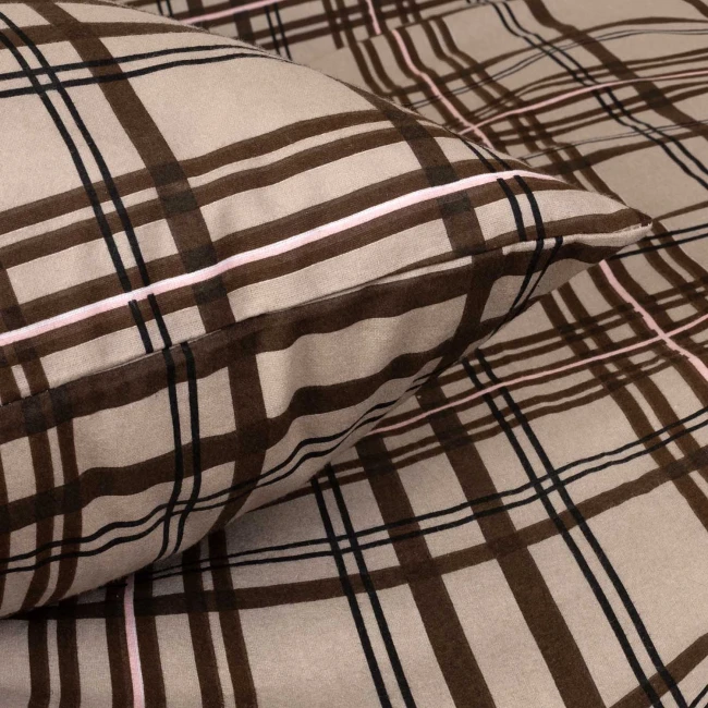 Poszewka flanelowa 40x40 Manhattan Brown, brązowa w kratę, Flanelove
