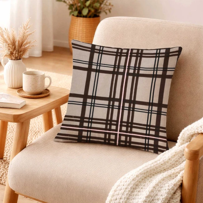 Poszewka flanelowa 40x40 Manhattan Brown, brązowa w kratę, Flanelove
