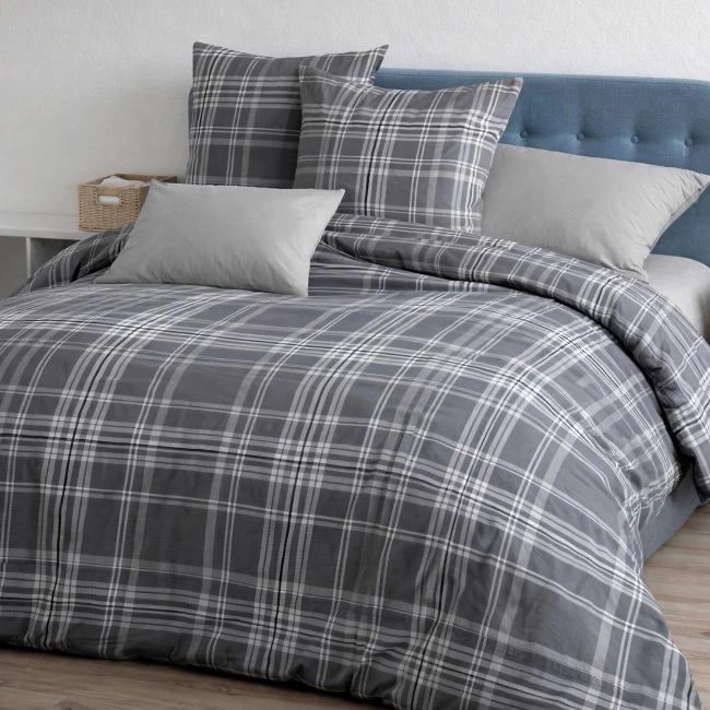 Poszewka flanelowa 40x40 Manhattan Grey, szara w białą kratę, Flanelove